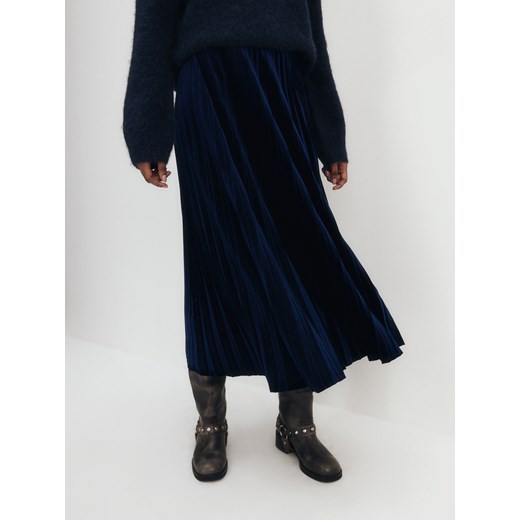 Reserved - Plisowana spódnica z weluru - granatowy Reserved XS Reserved