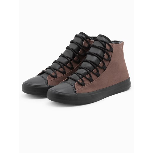 Buty męskie trampki z łączonych materiałów - brązowe V6 OM-FOTH-0143 ze sklepu ombre w kategorii Trampki męskie - zdjęcie 176302448