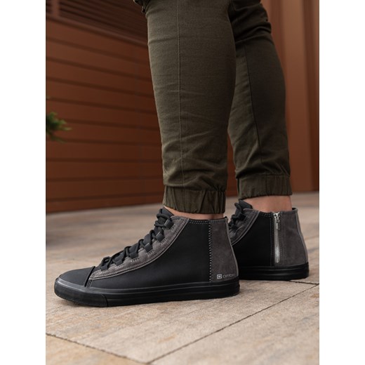 Męskie buty trampki z kontrastującymi elementami - czarne OM-FOTH-0140 ze sklepu ombre w kategorii Trampki męskie - zdjęcie 176302508
