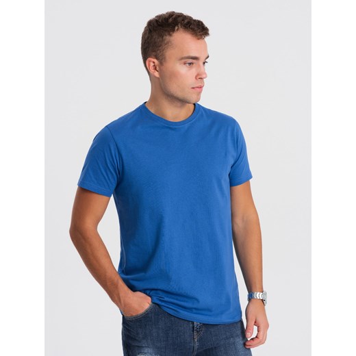 Męski klasyczny bawełniany T-shirt BASIC - niebieski V8 OM-TSBS-0146 ze sklepu ombre w kategorii T-shirty męskie - zdjęcie 176302525