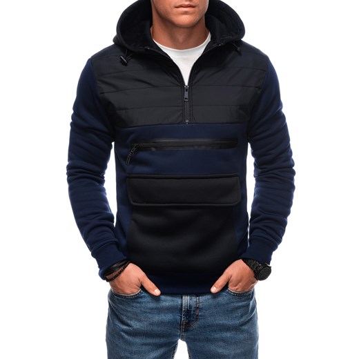 Bluza męska z kapturem 1684B - granatowa ze sklepu Edoti w kategorii Bluzy męskie - zdjęcie 176306437
