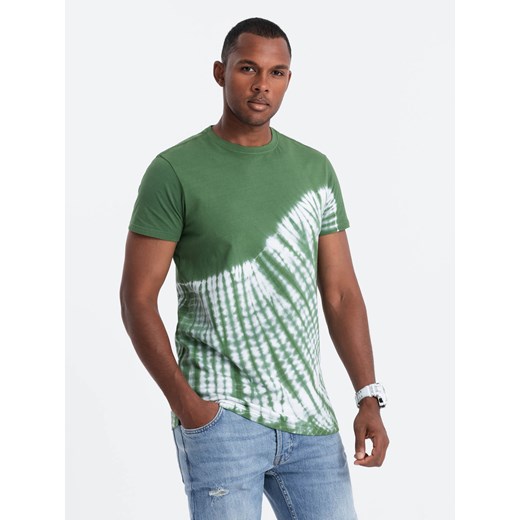 T-shirt męski bawełniany TIE DYE - zielony V3 S1617 ze sklepu ombre w kategorii T-shirty męskie - zdjęcie 176306497
