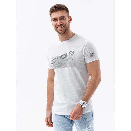 T-shirt męski bawełniany z nadrukiem - biały V1 S1749 ze sklepu ombre w kategorii T-shirty męskie - zdjęcie 176306819