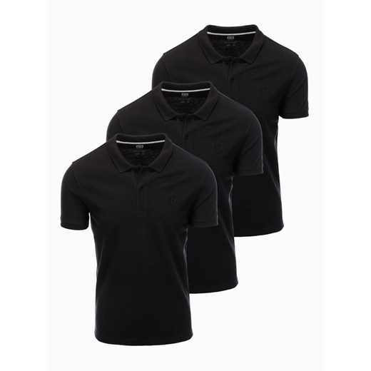 Zestaw koszulek męskich polo z dzianiny pique 3-pak - czarny V10 Z28 ze sklepu ombre w kategorii T-shirty męskie - zdjęcie 176306845