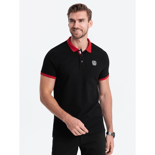 Męska koszulka polo z kolorowymi akcentami – czarny V3 OM-POSS-0105 ze sklepu ombre w kategorii T-shirty męskie - zdjęcie 176306905