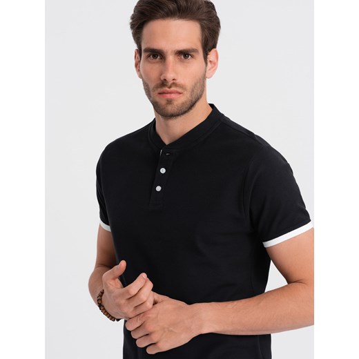 Męska koszulka polo bez kołnierzyka - czarna V8 OM-TSCT-0156 ze sklepu ombre w kategorii T-shirty męskie - zdjęcie 176306908