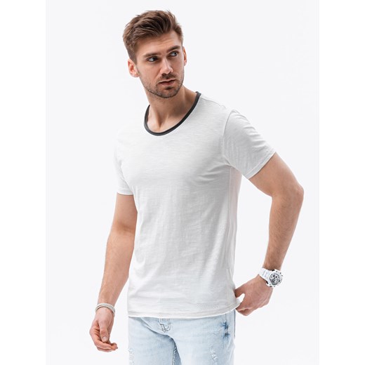 Męski t-shirt z surowym wykończeniem – ecru V6 OM-TSCT-22SS-004 XXL ombre