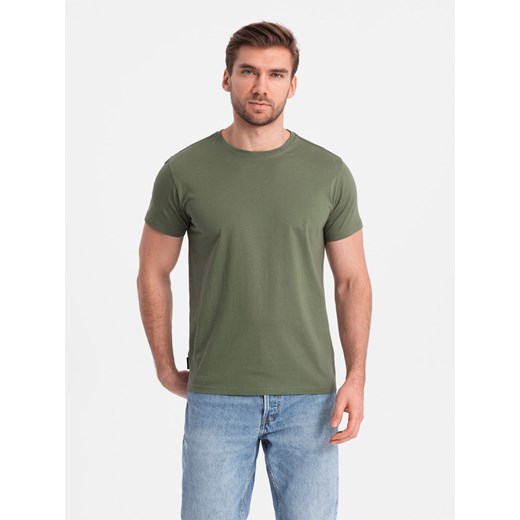 T-shirt męski klasyczny bawełniany BASIC - khaki V6 OM-TSBS-0146 ze sklepu ombre w kategorii T-shirty męskie - zdjęcie 176307229