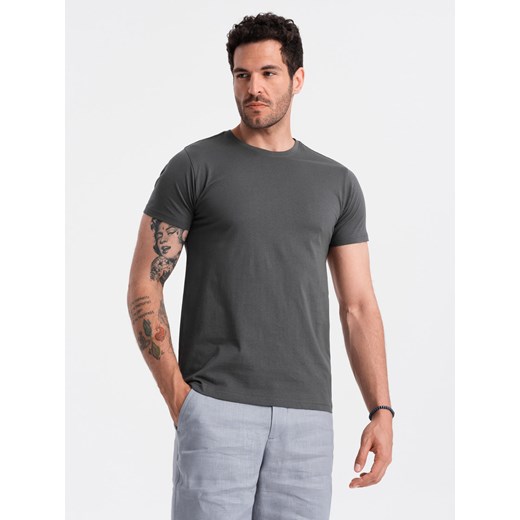 Męski klasyczny bawełniany T-shirt BASIC - grafitowy V15 OM-TSBS-0146 ze sklepu ombre w kategorii T-shirty męskie - zdjęcie 176307595
