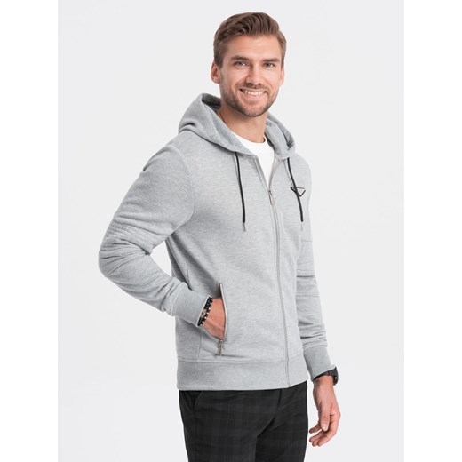 Bluza męska rozpinana z kapturem - szary melanż V2 OM-SSZP-22SS-010 XL ombre