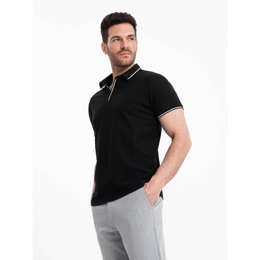 Koszulka męska polo z dzianiny pique bez guzików - czarna V2 OM-POSS-0110 ze sklepu ombre w kategorii T-shirty męskie - zdjęcie 176307795