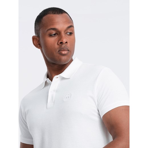 Jednokolorowa koszulka męska polo BASIC z dzianiny pique - biała V4 OM-POBS-0100 XL ombre