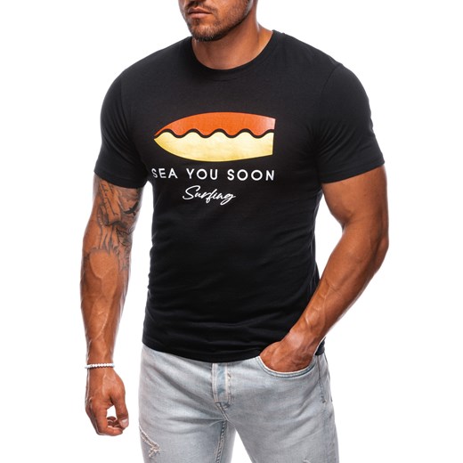 T-shirt męski z nadrukiem 2003S - czarny ze sklepu Edoti w kategorii T-shirty męskie - zdjęcie 176307919