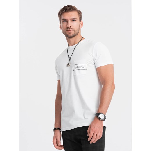 T-shirt męski bawełniany z nadrukiem na kieszonce Ombre Streetstyle – biały V8 S ombre
