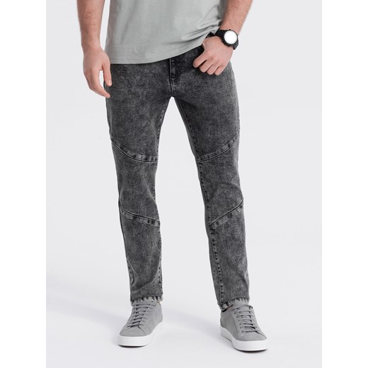 Spodnie męskie jeansowe slim fit z przeszyciem na kolanach - szary V3 OM-PADP-0109 ze sklepu ombre w kategorii Jeansy męskie - zdjęcie 176308565