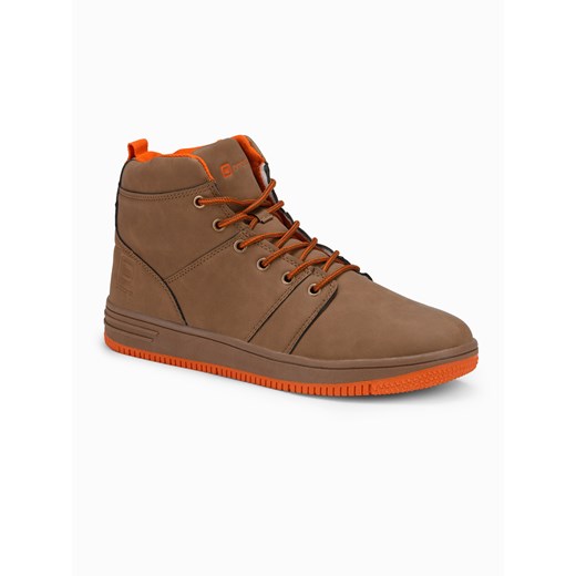 Buty męskie ocieplane sneakersy za kostkę - camel V5 OM-FOSH-0123 ze sklepu ombre w kategorii Buty zimowe męskie - zdjęcie 176308658