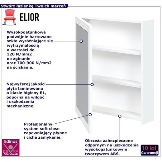 Biała szafka łazienkowa z lustrem - Zeya 4X 60 cm Elior One Size Edinos.pl