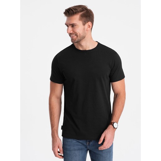 Klasyczny T-shirt męski bawełniany BASIC - czarny V1 OM-TSBS-0146 ze sklepu ombre w kategorii T-shirty męskie - zdjęcie 176309827