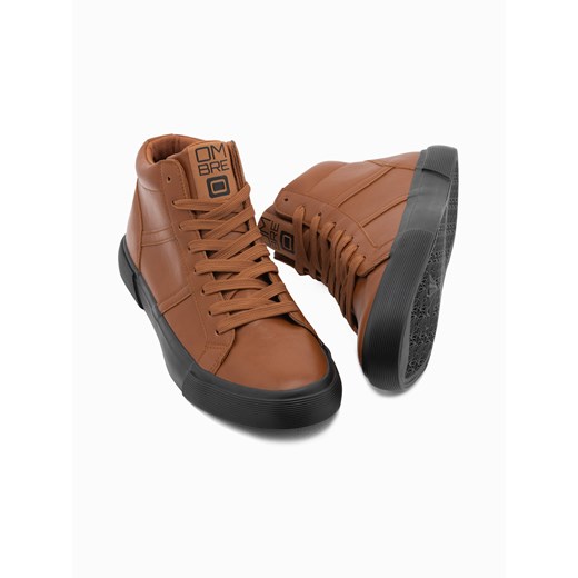 Buty męskie sneakersy za kostkę z kontrastową podeszwą - camel V5 OM-FOTH-0124 ze sklepu ombre w kategorii Trampki męskie - zdjęcie 176309996
