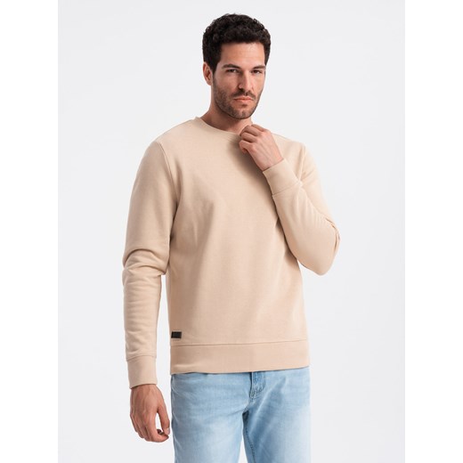 Nierozpinana męska bluza dresowa BASIC – beżowa V6 OM-SSBN-0159 ze sklepu ombre w kategorii Bluzy męskie - zdjęcie 176310046