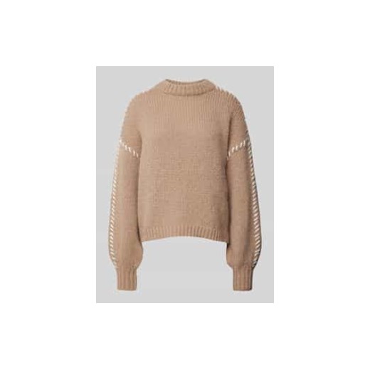 Sweter z dzianiny o kroju relaxed fit z detalem w kontrastowym kolorze model ‘FENG’ ze sklepu Peek&Cloppenburg  w kategorii Swetry damskie - zdjęcie 176310856