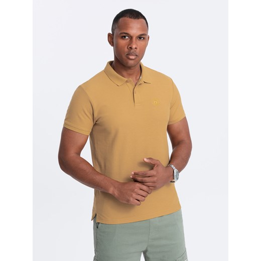 Męska jednokolorowa koszulka polo BASIC z dzianiny pique - musztardowa V8 L ombre