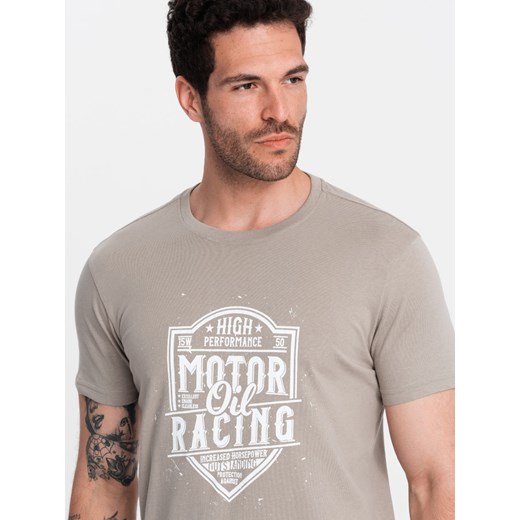 T-shirt męski z nadrukiem w stylu motocyklowym – popielaty V3 OM-TSPT-0125 ze sklepu ombre w kategorii T-shirty męskie - zdjęcie 176311968