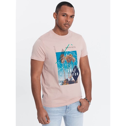 Męski t-shirt bawełniany z nadrukiem California - różowy V2 OM-TSPT-0128 L okazyjna cena ombre