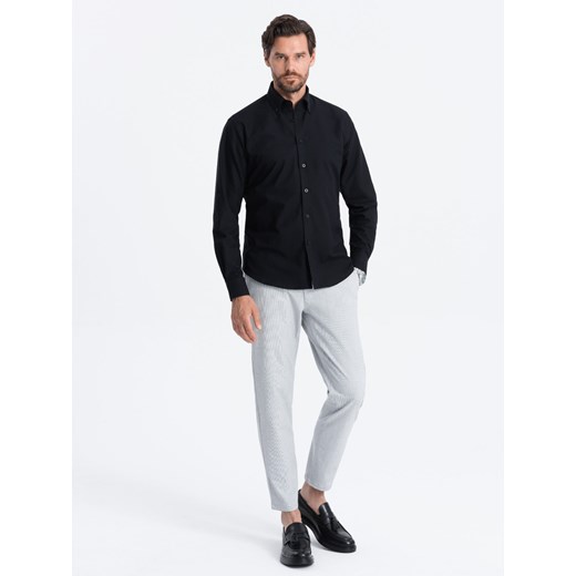Klasyczna bawełniana koszula męska typu Oxford REGULAR – czarna V3 OM-SHOS-0114 S ombre