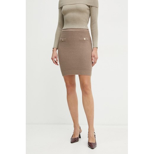 Guess spódnica z domieszką wełny ZYLEE kolor brązowy mini prosta W4BD64 Z2WX0 ze sklepu ANSWEAR.com w kategorii Spódnice - zdjęcie 176313196