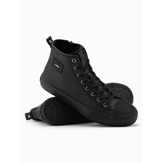 Męskie buty wysokie trampki z ozdobnym noskiem – czarne V1 OM-FOTH-0157 ze sklepu ombre w kategorii Trampki męskie - zdjęcie 176313587