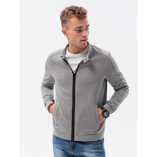 Bluza męska rozpinana ze stójką - szary melanż V6 OM-SSZP-22FW-005 ze sklepu ombre w kategorii Bluzy męskie - zdjęcie 176315988