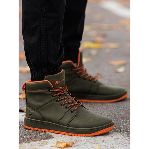 Buty męskie ocieplane sneakersy za kostkę - zielone V4 OM-FOSH-0123 ze sklepu ombre w kategorii Buty zimowe męskie - zdjęcie 176316016