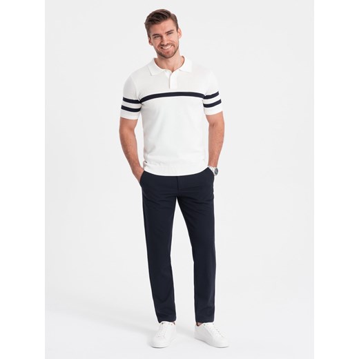 Spodnie męskie eleganckie chino SLIM FIT - granatowe V3 OM-PACP-0191 ze sklepu ombre w kategorii Spodnie męskie - zdjęcie 176316179