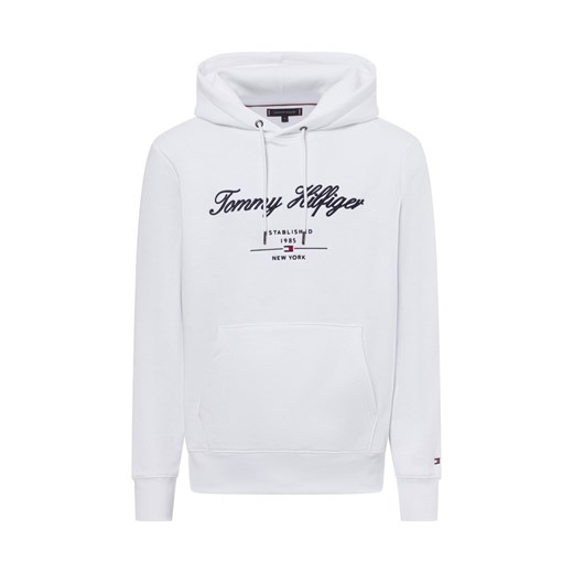 Tommy Hilfiger Męski sweter z kapturem Mężczyźni Bawełna biały jednolity ze sklepu vangraaf w kategorii Bluzy męskie - zdjęcie 176316369