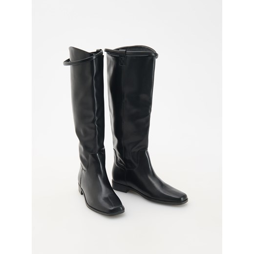 Reserved - Skórzane kozaki z paskami - czarny Reserved 38 Reserved