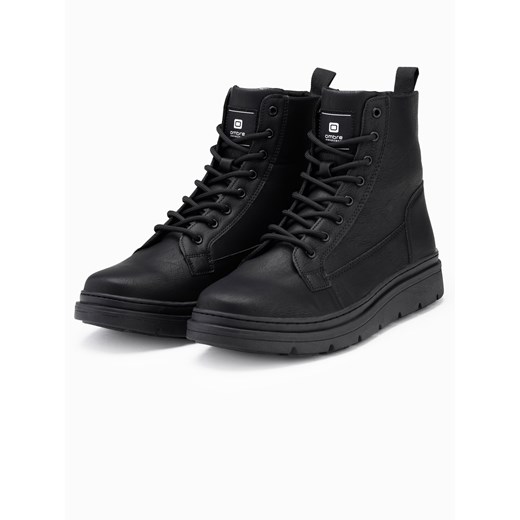 Jednokolorowe wysokie buty męskie z ozdobnymi przeszyciami – czarne V1 OM-FOBO-0133 ze sklepu ombre w kategorii Buty zimowe męskie - zdjęcie 176322988