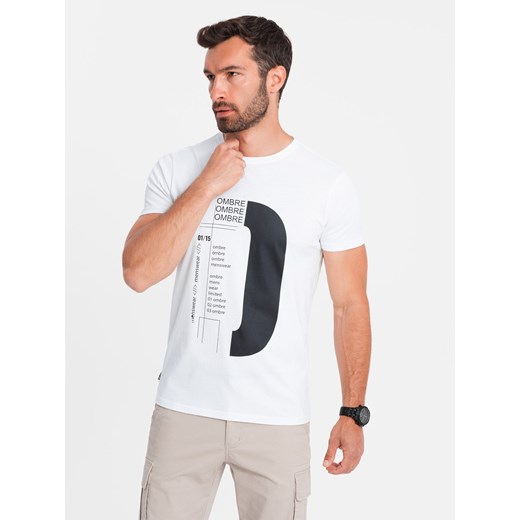 T-shirt męski bawełniany z nadrukiem - biały V1 OM-TSPT-0166 ze sklepu ombre w kategorii T-shirty męskie - zdjęcie 176326656