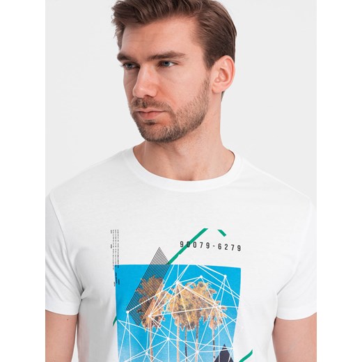 T-shirt męski bawełniany z nadrukiem California - biały V1 OM-TSPT-0128 M okazja ombre