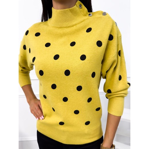 Żółty Sweterek w Grochy Modnakiecka.pl L/XL ModnaKiecka.pl