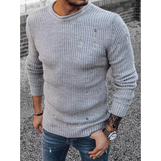 Sweter męski jasnoszary Dstreet WX1989 ze sklepu DSTREET.PL w kategorii Swetry męskie - zdjęcie 176328868