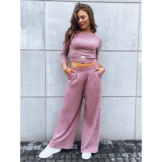 Komplet damski spodnie wide leg i crop top ASTRAL ALLURE fioletowy Dstreet AY0907 ze sklepu DSTREET.PL w kategorii Spodnie damskie - zdjęcie 176329028