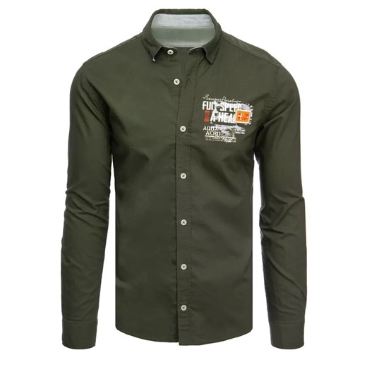 Koszula męska khaki Dstreet DX2279 ze sklepu DSTREET.PL w kategorii Koszule męskie - zdjęcie 176329066