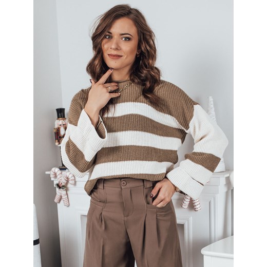 Sweter damski AMELIA beżowo-biały Dstreet MY1854 ze sklepu DSTREET.PL w kategorii Swetry damskie - zdjęcie 176329355