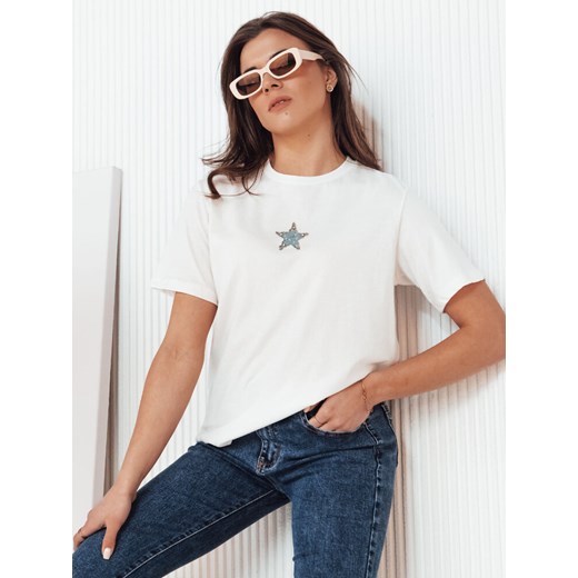 T-shirt damski STAR POWDER ecru Dstreet RY2257 ze sklepu DSTREET.PL w kategorii Bluzki damskie - zdjęcie 176329949