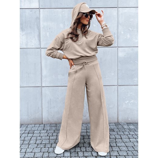 Komplet damski spodnie wide leg GALAXY GLOW ciemnobeżowy Dstreet AY0909 ze sklepu DSTREET.PL w kategorii Dresy damskie - zdjęcie 176330066