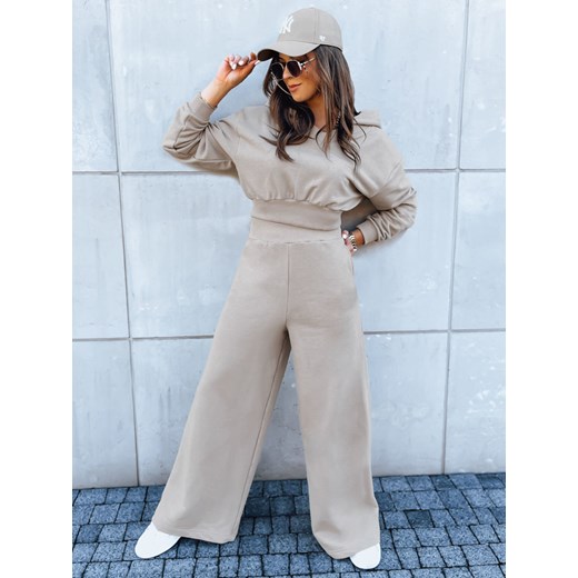 Komplet damski spodnie wide leg i bluza MINALIA beżowy Dstreet AY0918 ze sklepu DSTREET.PL w kategorii Dresy damskie - zdjęcie 176330449