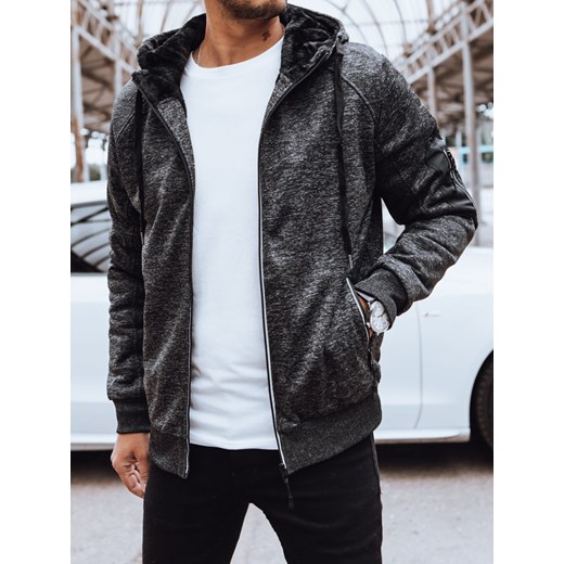 Rozpinana bluza męska ocieplana ciemnoszara Dstreet BX5626 ze sklepu DSTREET.PL w kategorii Bluzy męskie - zdjęcie 176330585