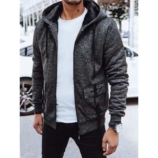 Ocieplana bluza męska rozpinana ciemnoszara Dstreet BX5607 ze sklepu DSTREET.PL w kategorii Bluzy męskie - zdjęcie 176330977