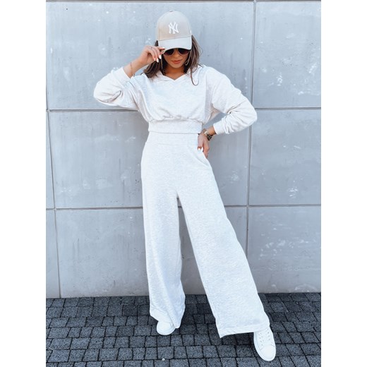 Komplet damski spodnie wide leg i bluza MINALIA beżowy Dstreet AY0917 ze sklepu DSTREET.PL w kategorii Dresy damskie - zdjęcie 176331845